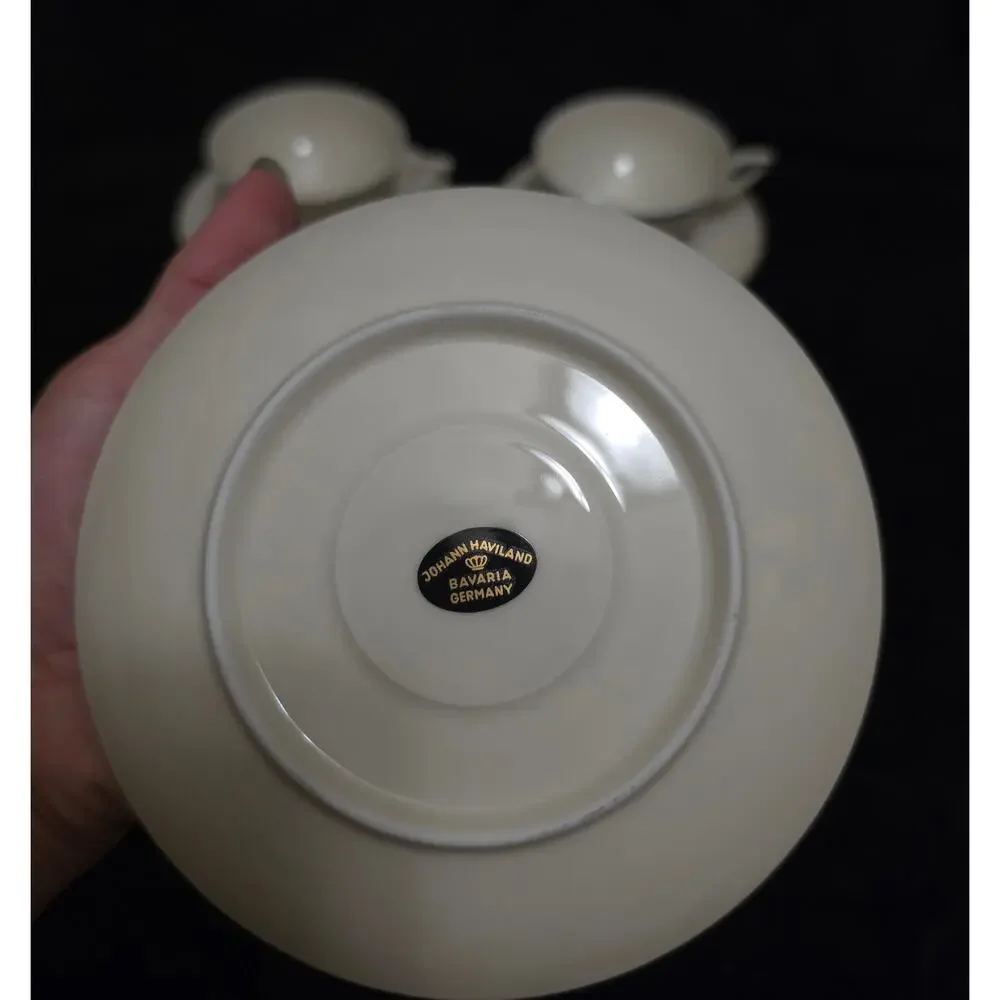 Vintage Johann Haviland Bavaria Germany Fine China Tea Set Cream Gold Trim